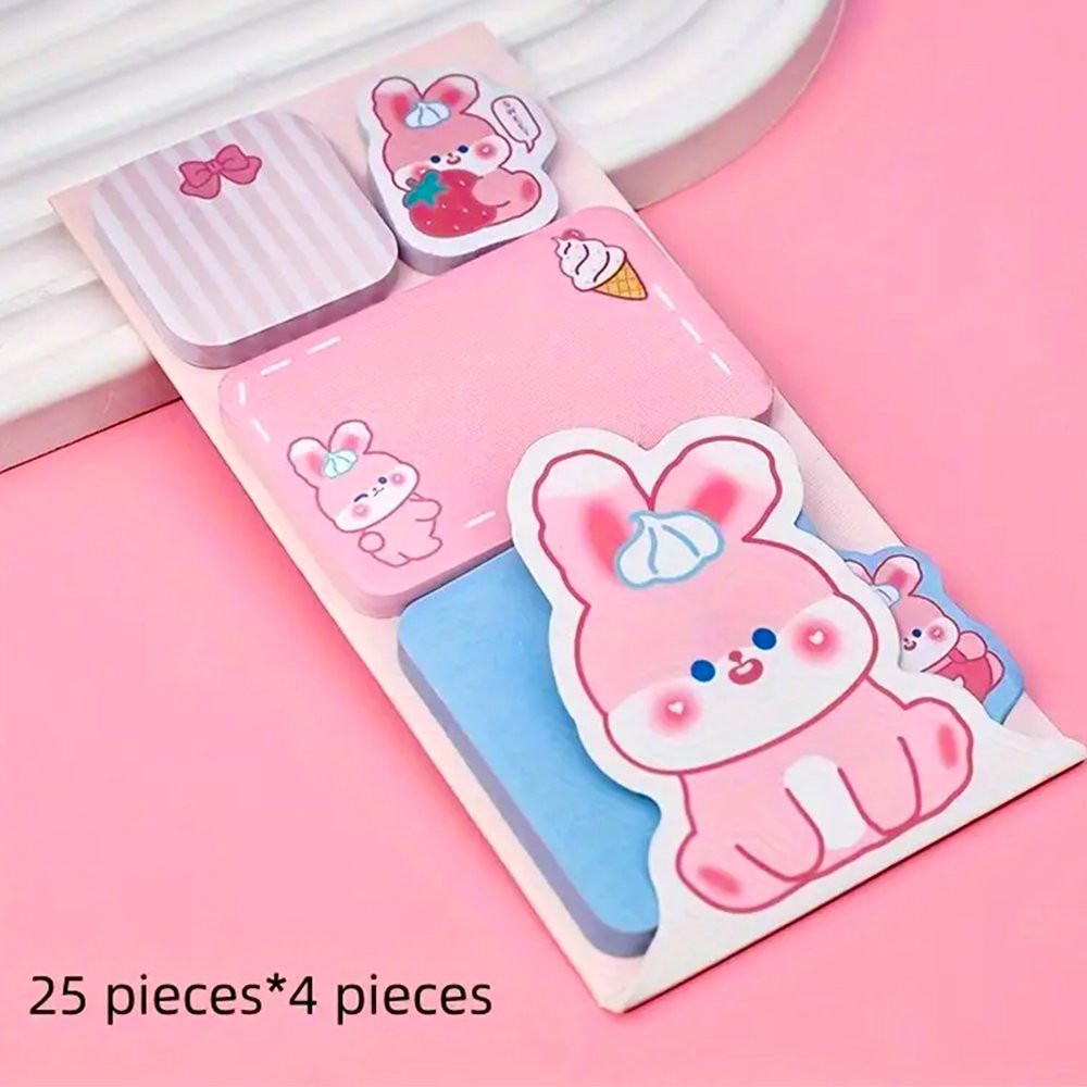 100PCS Cute Cartoon Animal Sticky Notes – Adorable Panda, Bear &amp; Rabbit Memo Pads - Cone Rabbit