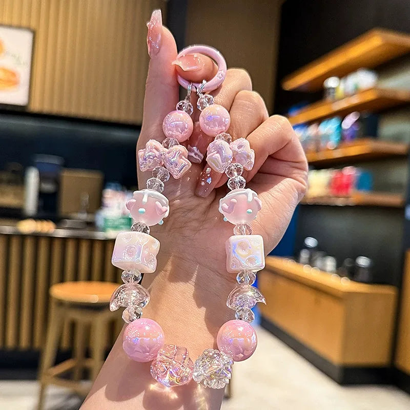 Cheese Beaded Sakura Pink  Mobile Charms Bracelet (Mobile,Car key, Bag Pendant)