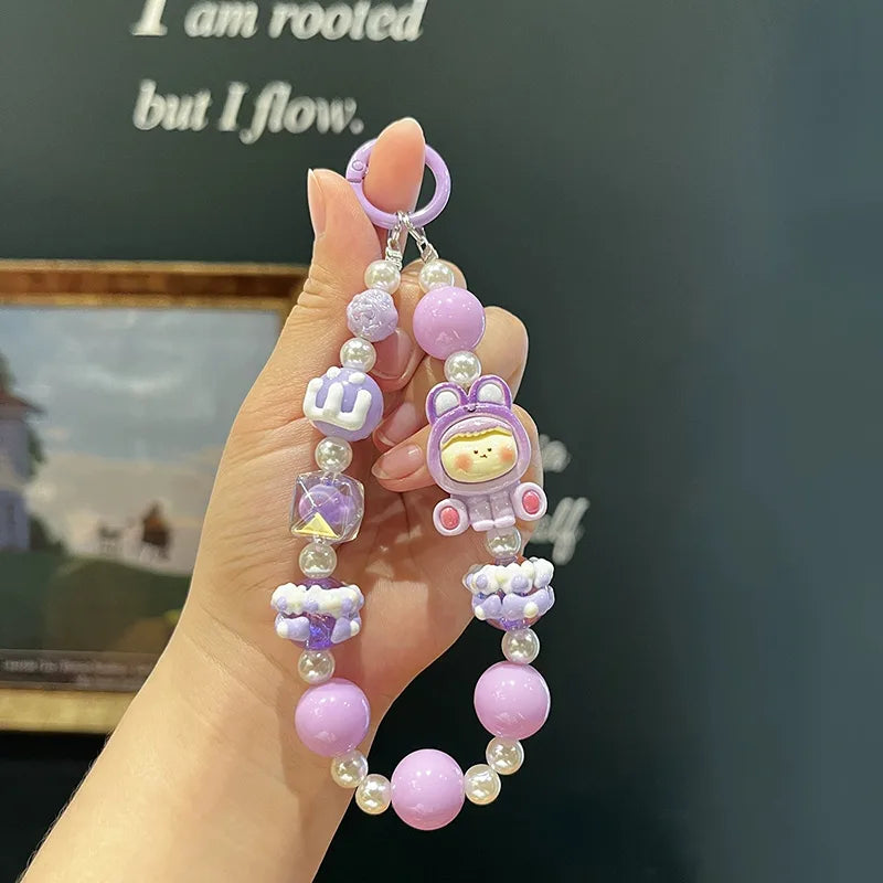 Lillith Series Purple Beaded Mobile Charms Bracelet (Mobile,Car key, Bag Pendant) - Purple