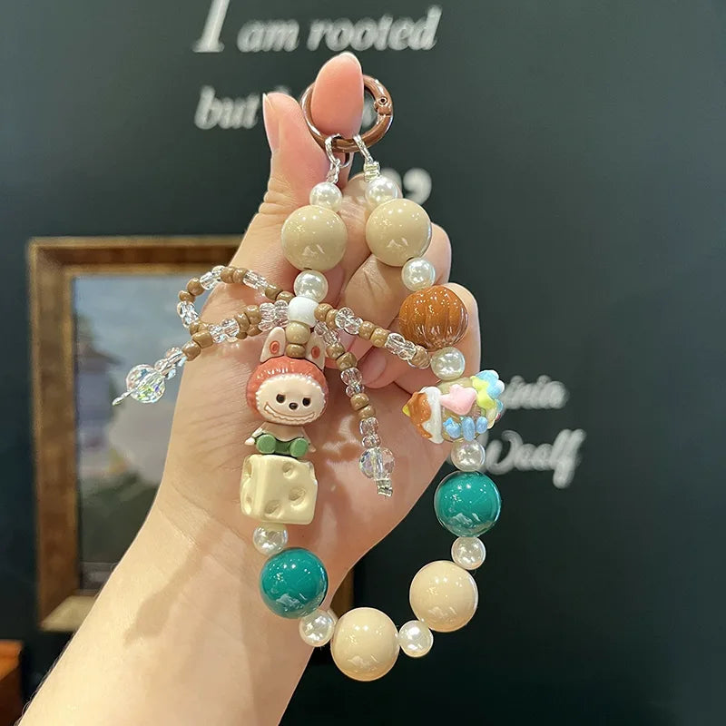 Lillith Series White Beaded Mobile Charms Bracelet (Mobile,Car key, Bag Pendant)
