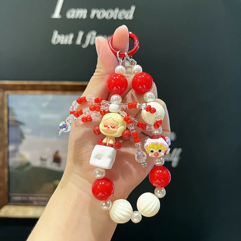 Pop Mart Red Beaded Mobile Charms Bracelet (Mobile,Car key, Bag Pendant) - Red
