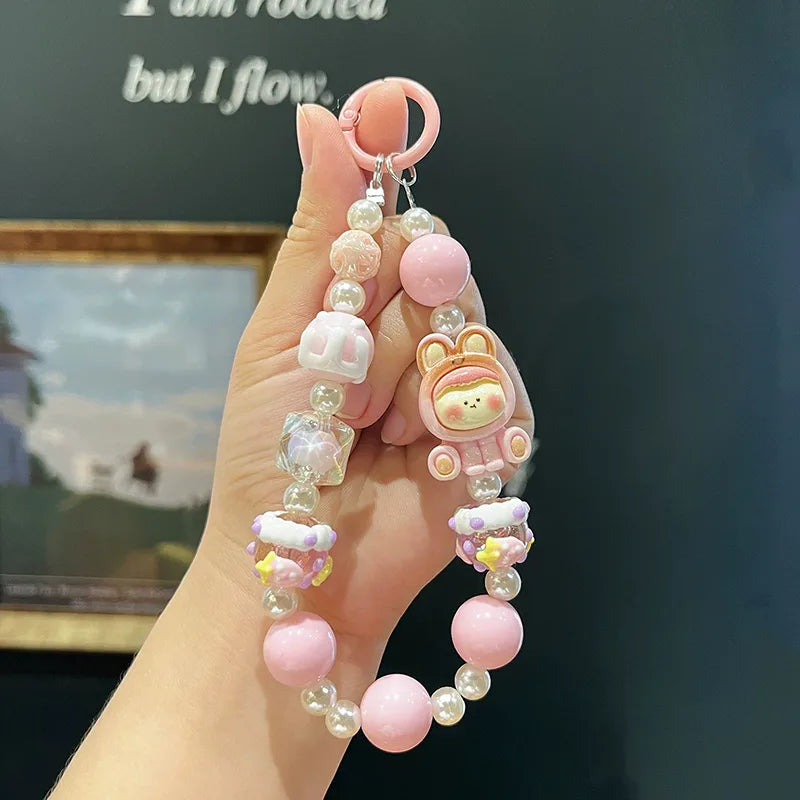 Lillith Series Pink Beaded Mobile Charms Bracelet (Mobile,Car key, Bag Pendant) - Pink