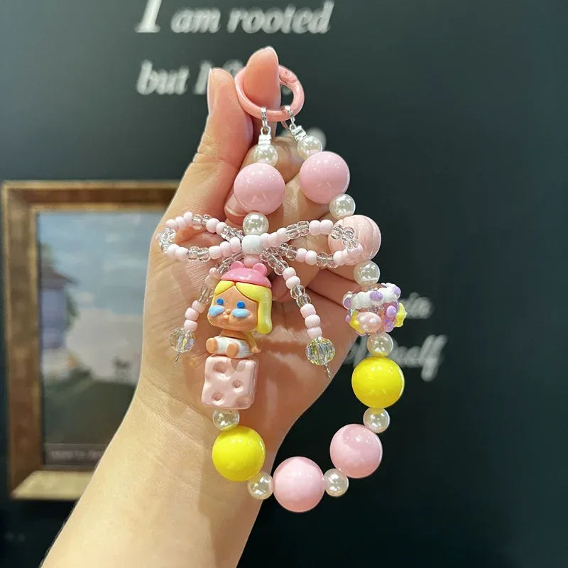 Bubble Mart Pink Beaded Mobile Charms Bracelet (Mobile,Car key, Bag Pendant) - Pink