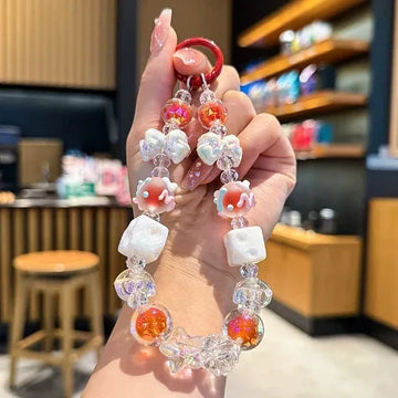 Cheese Beaded Double Bow Mobile Charms Bracelet (Mobile,Car key, Bag Pendant) - Red