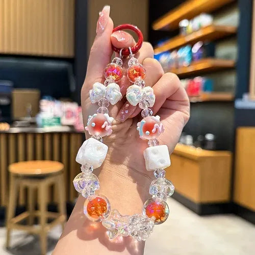 Cheese Beaded Double Bow Mobile Charms Bracelet (Mobile,Car key, Bag Pendant) - Red