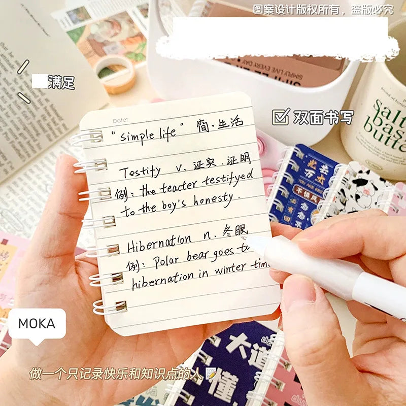 Cute Cartoon Spiral Note Book - A7 size - Happy Life