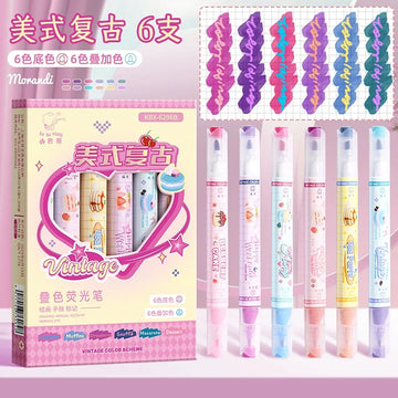 Dual Tip Fluorescent Highlighters Pens - Set of 6 Pens - American Retro