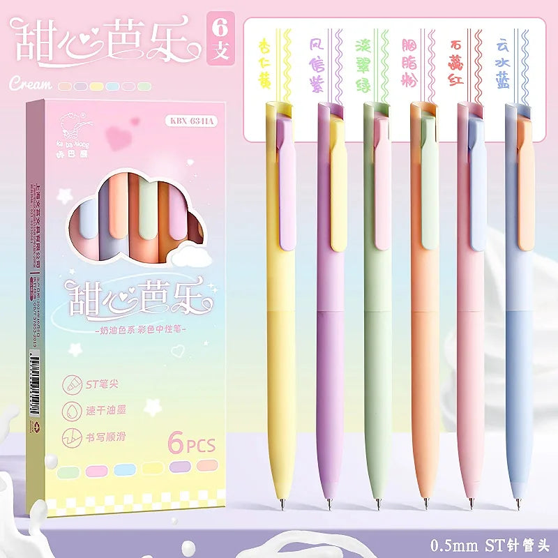 Gel Pen Push-Type Morandi Coloful Japanese Style - Set of 6 - Sweetheart