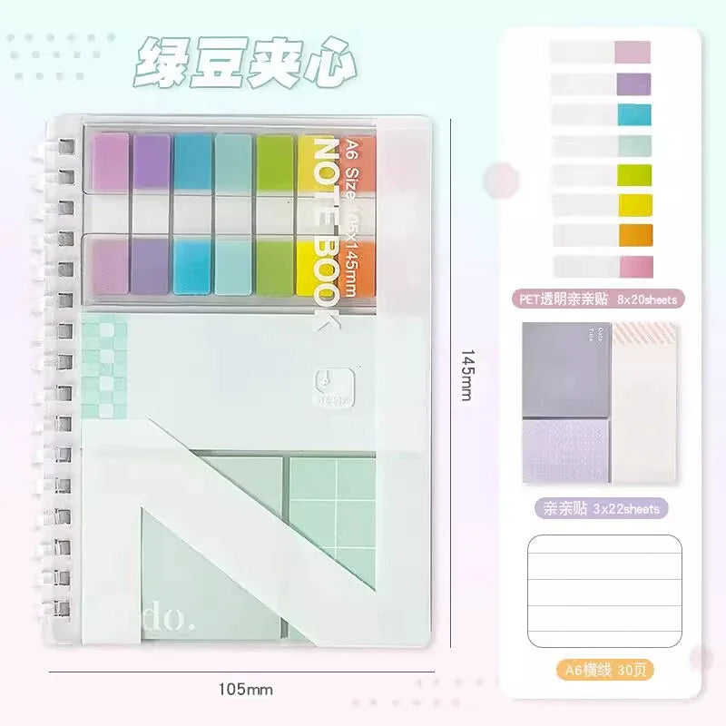 Index Notebook Sticky Note Set Soft Coil - A6 Size - Green Bean