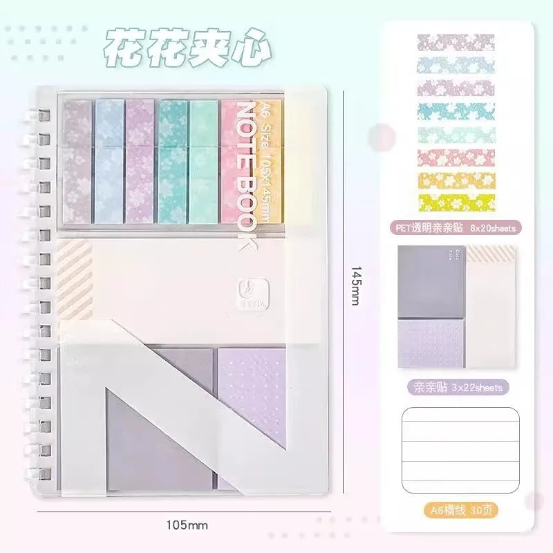 Index Notebook Sticky Note Set Soft Coil - A6 Size - Flower Sandwitch