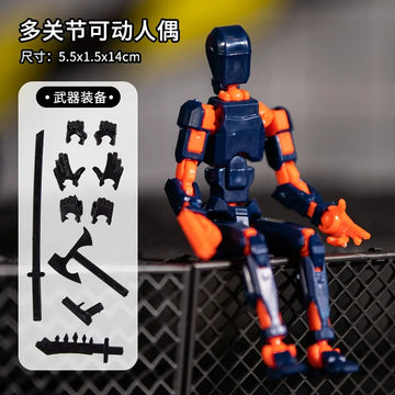 Movable Action Stick Figure with Multi-Joints (Self-Assemble Kit) - Blue Orange