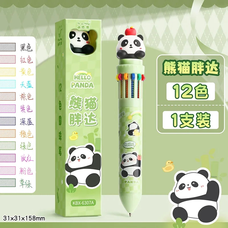 Multicolor Colorful Ballpoint Pen 12 Colors Press Click - Single Pen - Panda