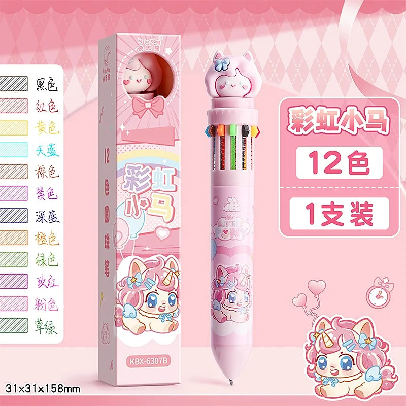 Multicolor Colorful Ballpoint Pen 12 Colors Press Click - Single Pen - Little Pony