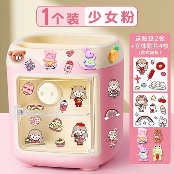 Pen Holder - Kawaii Stickers & Patches Set - Pink