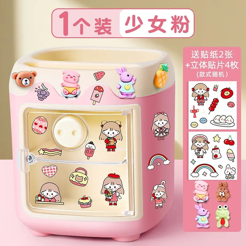 Pen Holder - Kawaii Stickers & Patches Set - Pink