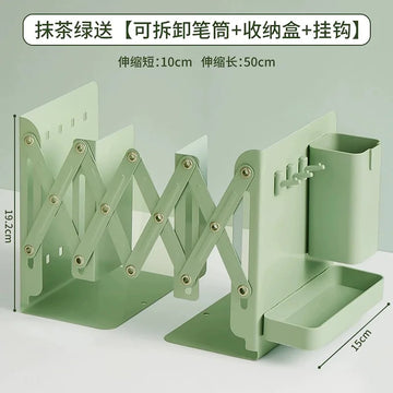 Retractable Bookstand Storage Rack With Pen Holder, Book Clip Foldable - Matcha Green