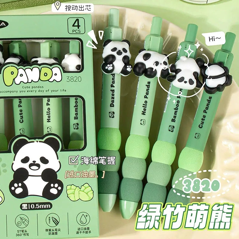 Strawberry Bear Press Gel Pens Cute Push Click - Set of 4 Pens - Green Panda