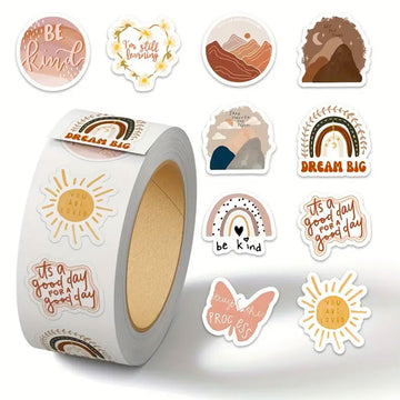Bohemian Inspirational Roll Stickers – 500PCS Decorative Labels for Notebooks &amp; Gifts