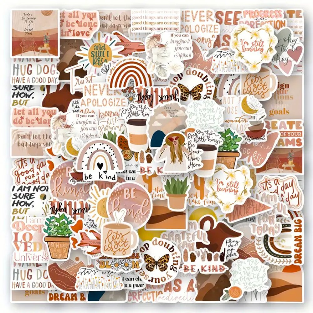 50PCS Boho Inspirational Stickers – Motivational Vinyl Decals for Notebooks, Cups &amp; DIY Crafts