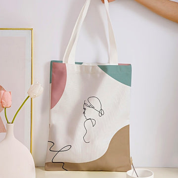 Line Art Girl Tote Bag – Minimalist Polyester Shoulder Shopping Bag