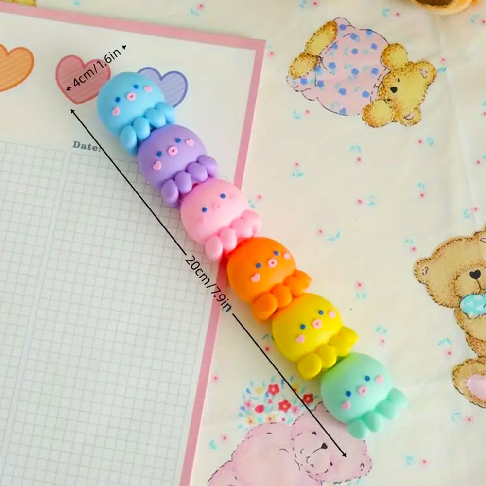 Octopus-Shaped Highlighters – Set of 5 Fluorescent Markers for Journaling &amp; Underlining