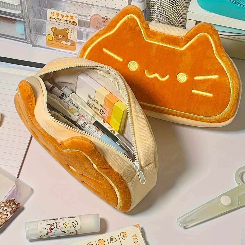 Flannel Cat-Shaped Pencil Case – Soft &amp; Large Capacity Stationery Storage