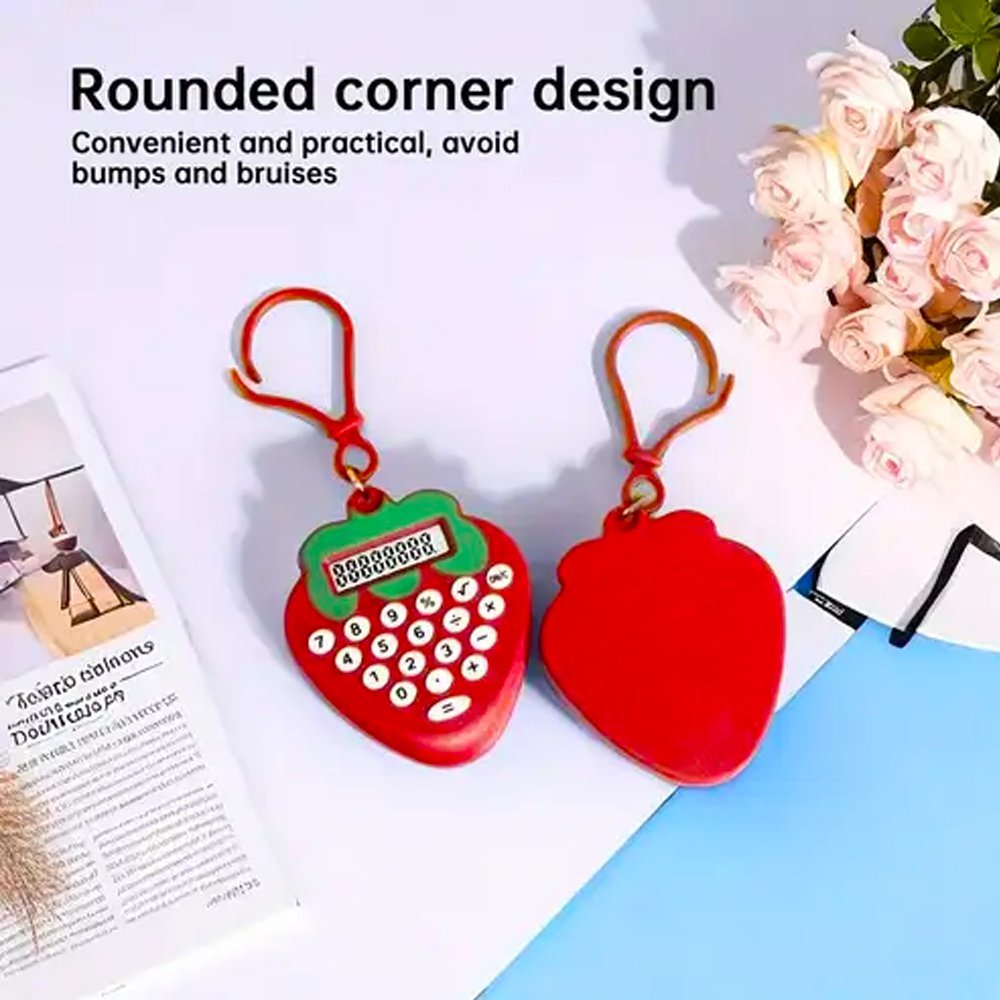 Mini Strawberry Calculator Keychain – Cute &amp; Portable Pocket Calculator - Bright Red