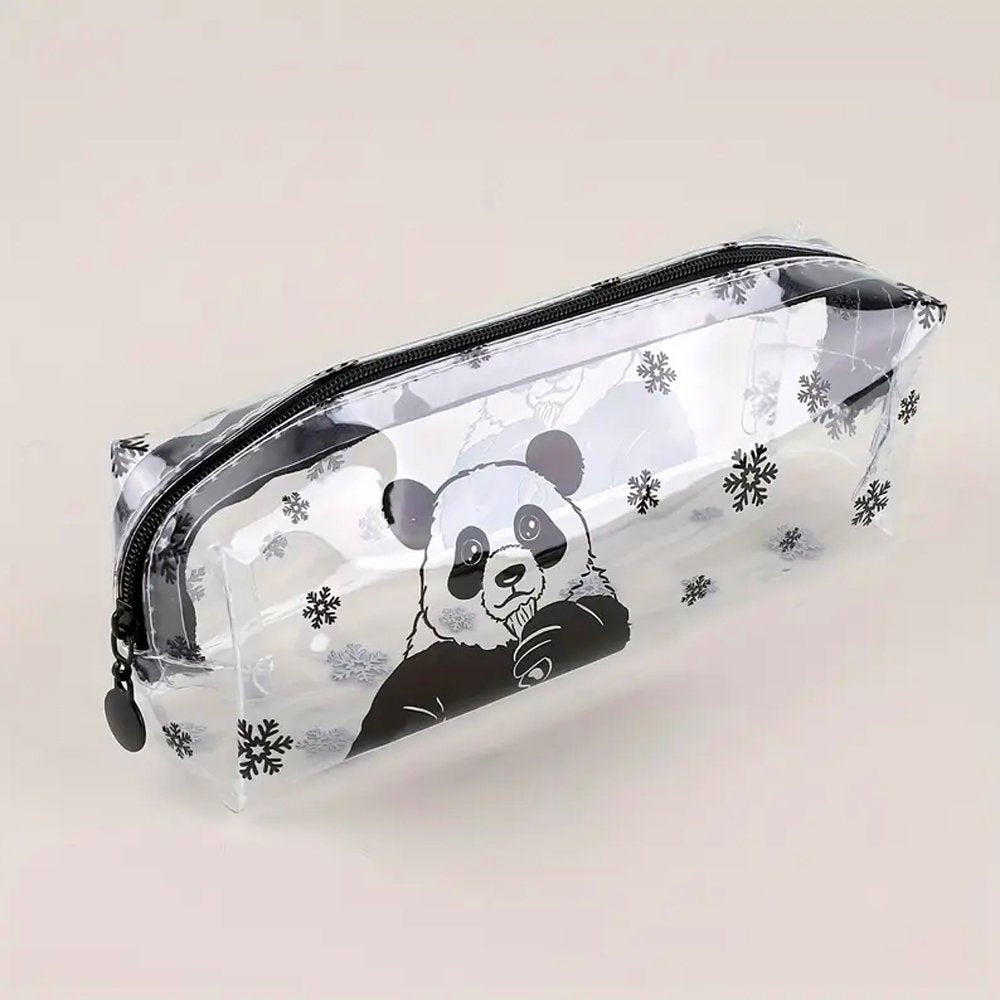 Transparent Panda Pen Pouch – Large Capacity PVC Stationery Organizer