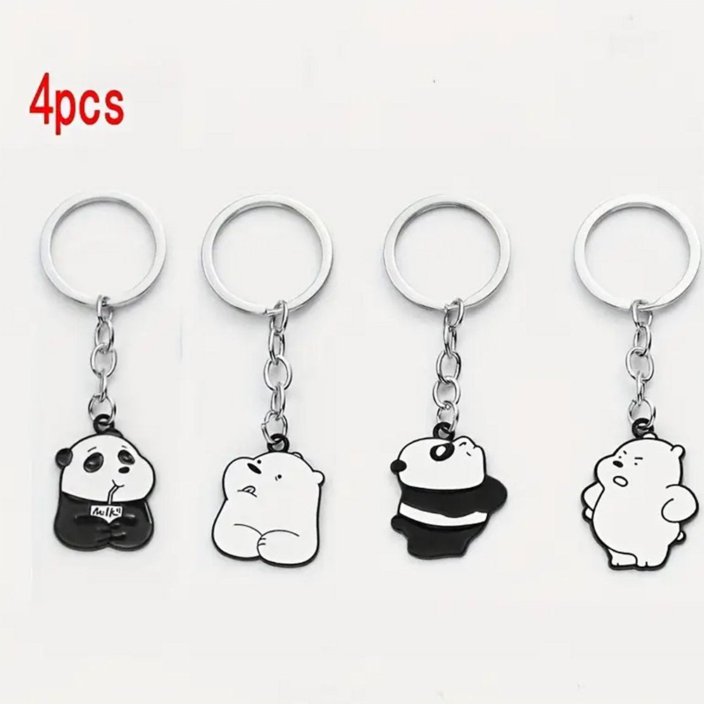 Polar Bear Keychain – Cute White Bear Metal Key Ring &amp; Charm, Durable &amp; Stylish - Four Panda Set