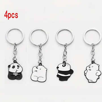 Polar Bear Keychain – Cute White Bear Metal Key Ring &amp; Charm, Durable &amp; Stylish - Four Panda Set